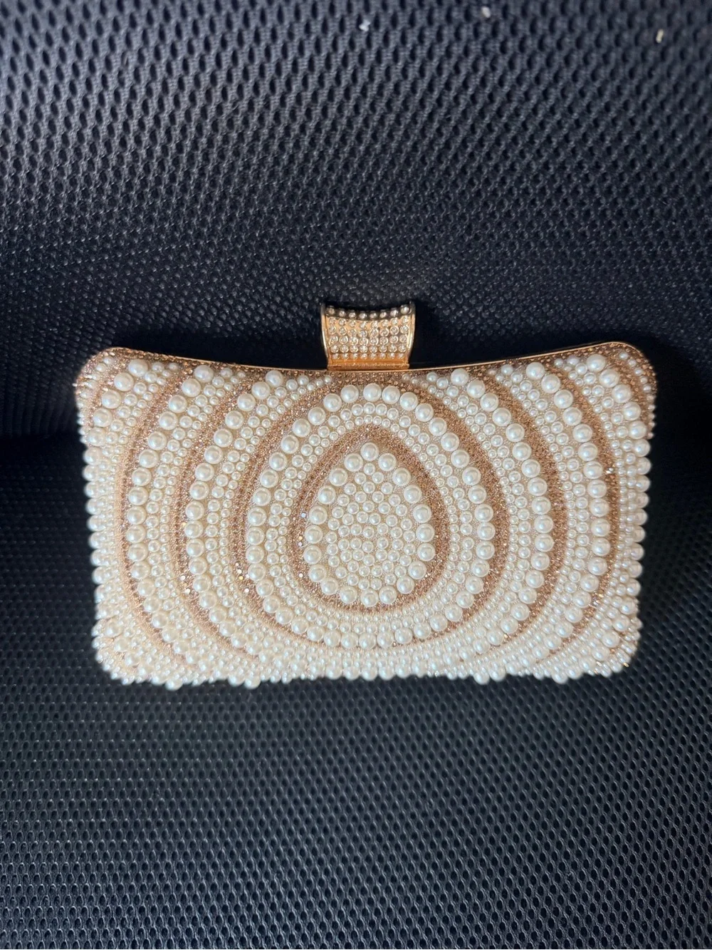 Pearl-Embellished Gold Evening Clutch